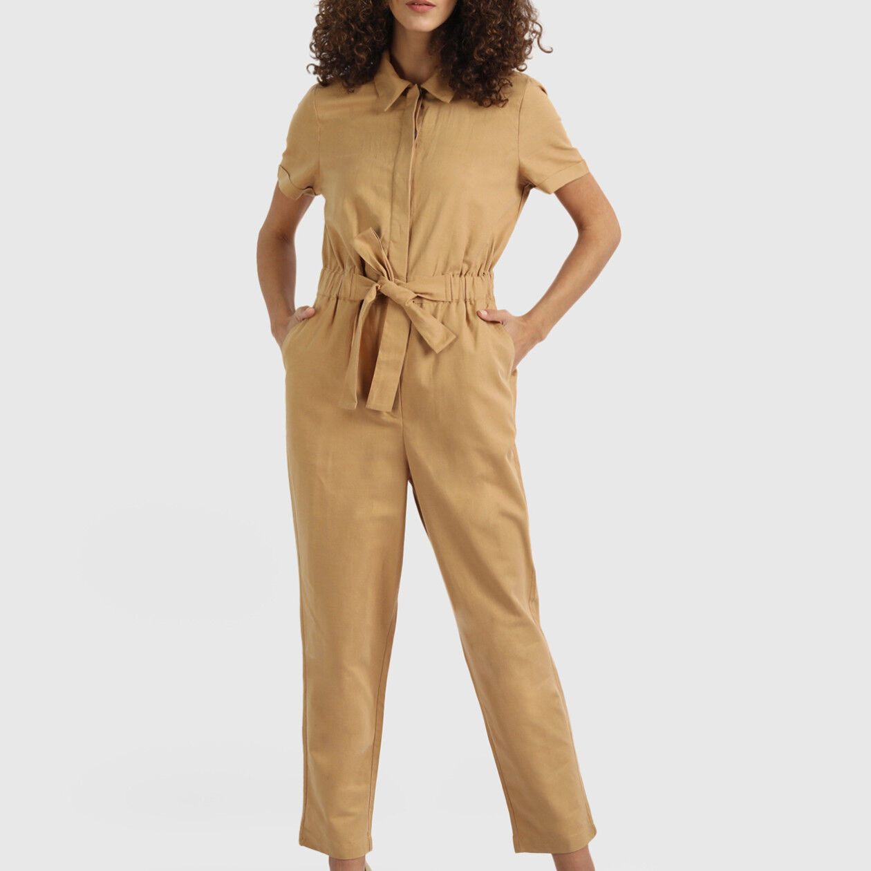 Buy AND Lilac Solid Cotton Straight Fit Women's Jumpsuit | Shoppers Stop